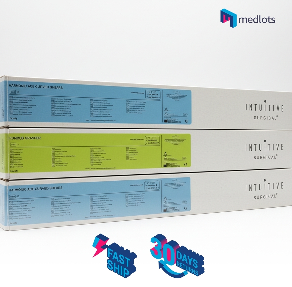 Lot of 3 Da Vinci Instruments HARMONIC ACE CURVED SHEARS, Fundus Grasper