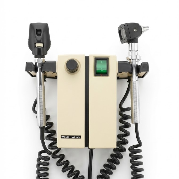 Welch Allyn 74710 Wall Mount Otoscope Ophthalmoscope with Heads Thermometer [USED]