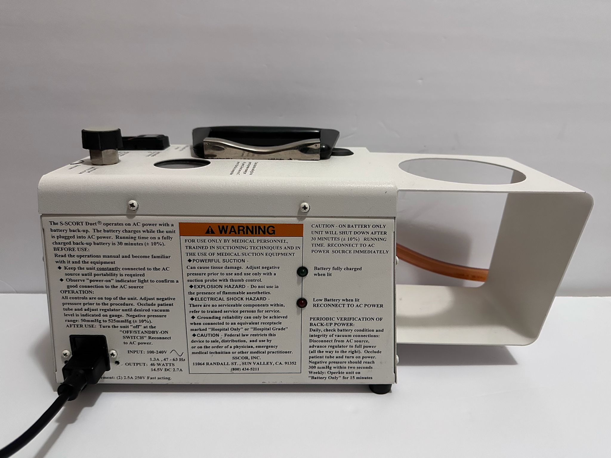 [USED] Sscor S-SCORT DUET 2014A Aspirator Vacuum Suction Pump ARMSTRONG MEDICAL
